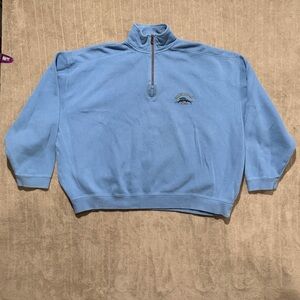 Tommy Bahama XXL Quarter Zip Pullover Light Blue Logo Relax 100% Cotton Preppy